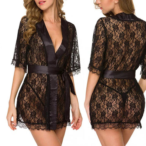 3PCS Cross-border supply European and American foreign trade lingerie Women's Lace Hollow Out Nightgown Set Wholesale