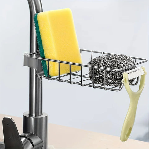 1pc Stainless Steel Sink Storage Rack for Kitchen - Organize Sponges, Scrubbers, and Towels - 7.4/4.7 Inches