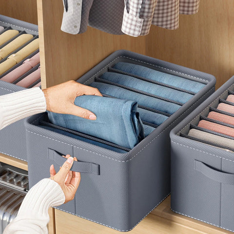 Pack of 2 Storage Bag 6 pockets 6 Grids Washable Wardrobe Clothes Organizer, Jeans Compartment Storage Box,