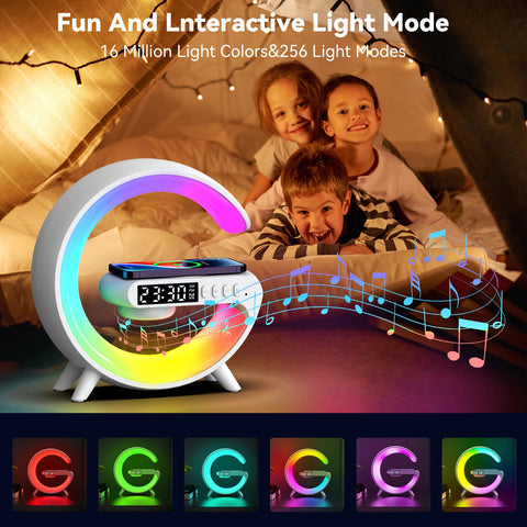 LED Smart Wake Up Light RGB Night Light with Wireless Speaker 15W Wireless Rechargeable Desk Lamp for Bedroom Bedside Game Room