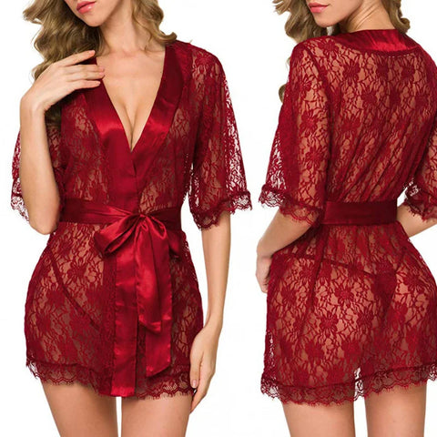 3PCS Cross-border supply European and American foreign trade lingerie Women's Lace Hollow Out Nightgown Set Wholesale