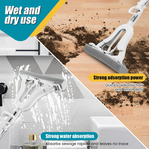 PVA Sponge Mop Self Wringing Sponge Roller Mop with Adjustable Handle Super Absorbent Sponge Floor Mop Household Cleaning Tools