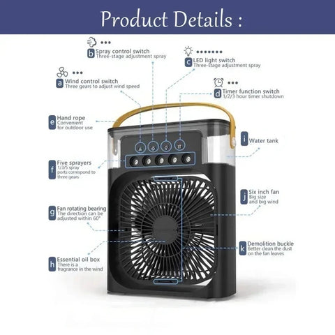 10-Inch Desktop Water Mist Fan – Portable Humidifier Air Cooler with 5-Hole Spray, 3 Speed Modes, and LED Night Light (Not Rechargeable)