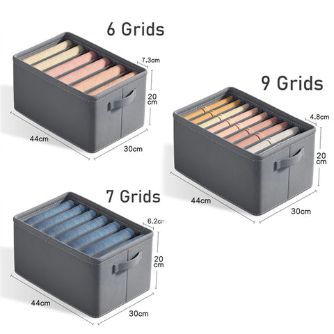 Pack of 2 Storage Bag 6 pockets 6 Grids Washable Wardrobe Clothes Organizer, Jeans Compartment Storage Box,