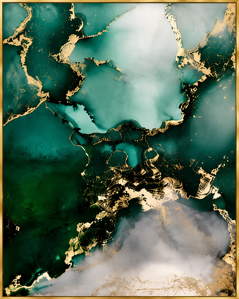 3 Panel Emerald Green Abstract Marble Wall Art – Premium Luxury Gold Canvas Print | Modern Home & Office Decor