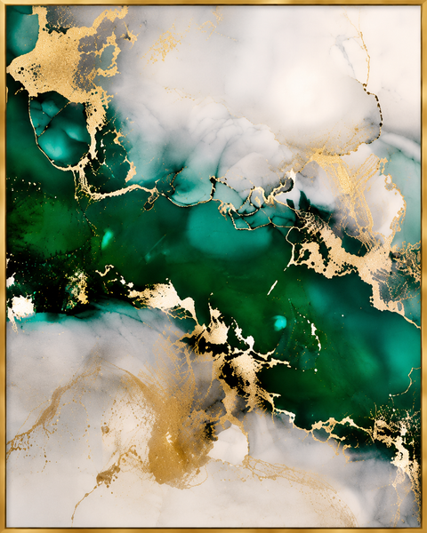 3 Panel Emerald Green Abstract Marble Wall Art – Premium Luxury Gold Canvas Print | Modern Home & Office Decor