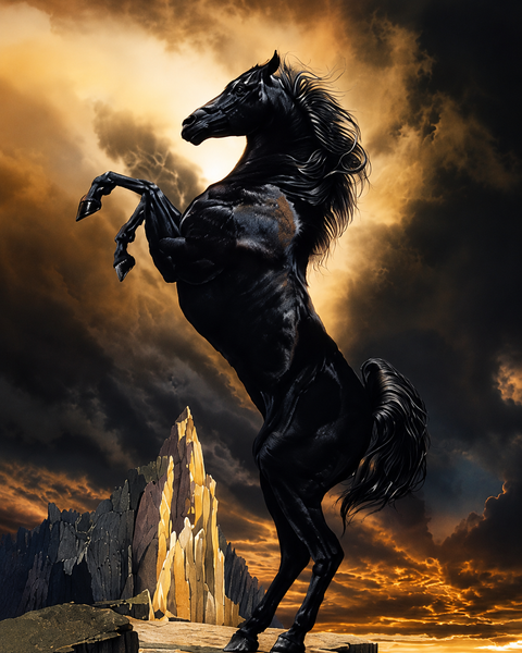 3-Piece Majestic Black Horse Canvas Wall Art Set – Luxury Equestrian Prints for Living Room, Bedroom & Office Décor