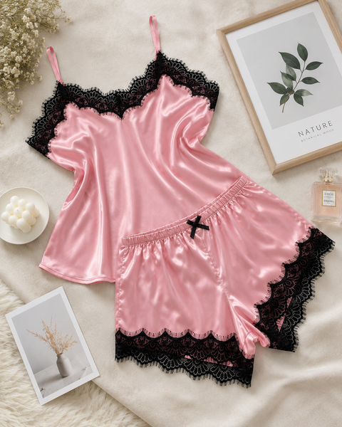 Summer Lace Silk Pajama Set for Women Sleepwear Sexy Lingerie Cami Top and Shorts Sets Comfortable Casual Pijamas